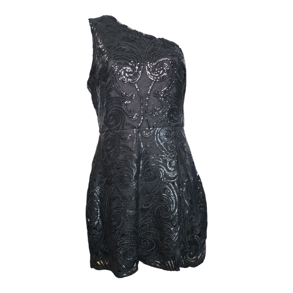 Black Sequin One-Shoulder Cocktail Dress